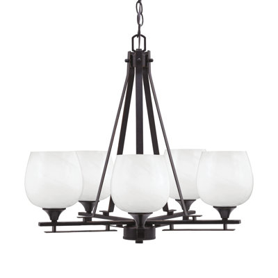Uptowne 5 Light Uplight Chandelier Shown In Dark Granite Finish With 6" White Marble Glass