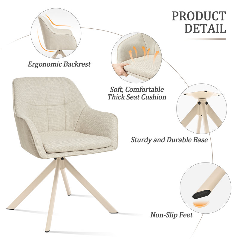51.5cm H Linen Upholstered Metal Armchair in Beige, 2