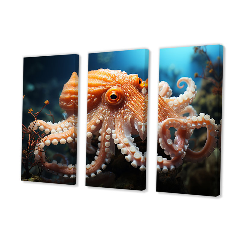 Octopus Contemporary Undersea - Ensemble de décoration murale poulpe / calmar, H 32 po x l 48 po