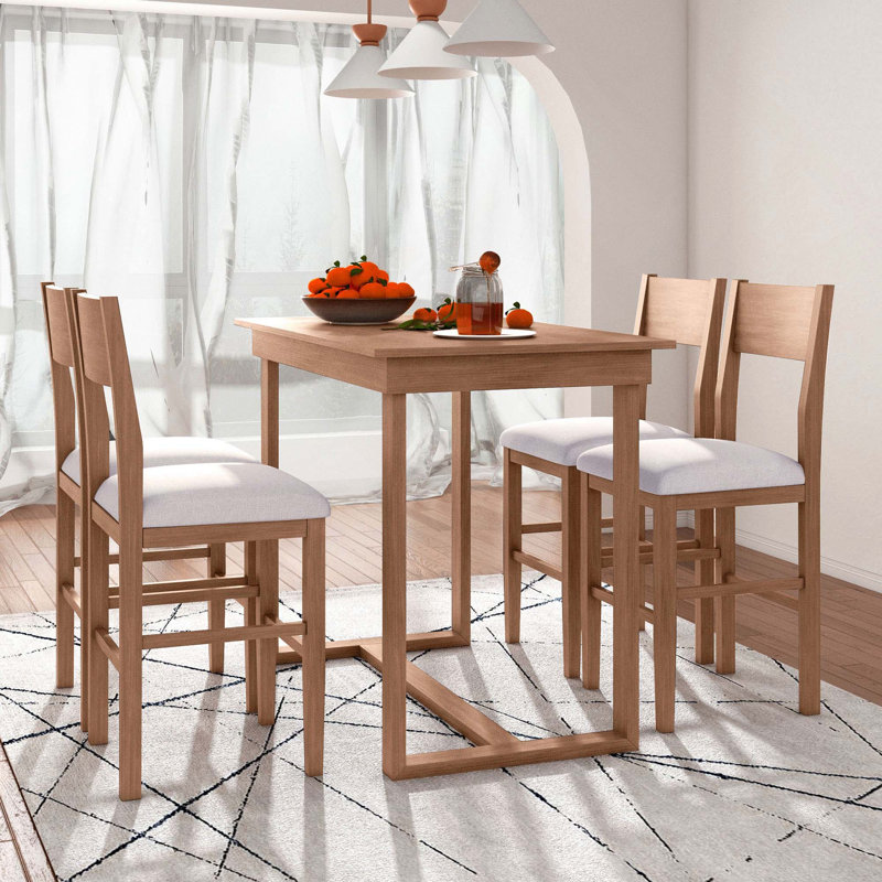 Farmhouse Counter Height 5PCS Dining Set, 1 Rectangular Dining Table With 4 Dining Chairs For Small Places, Brun