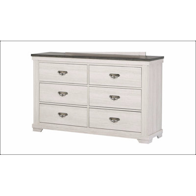 Commode à six tiroirs de style campagnard avec finition beige et rangement spacieux, fabrication en bois massif durable pour les chambres rustiques