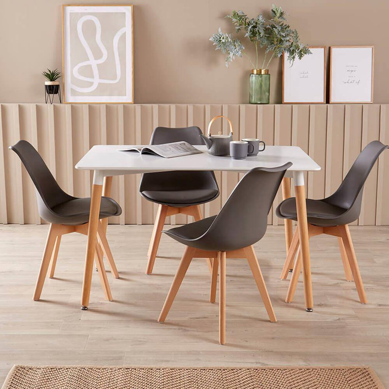 Shenorock White Dining Table and 6 Lisbon Grey Chairs Set