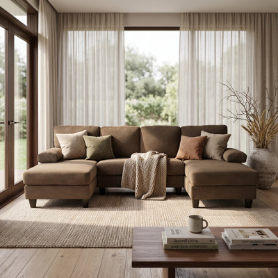 Canapé modulaire en forme de U de 104 po avec deux chaises et tissu texturé Nubby