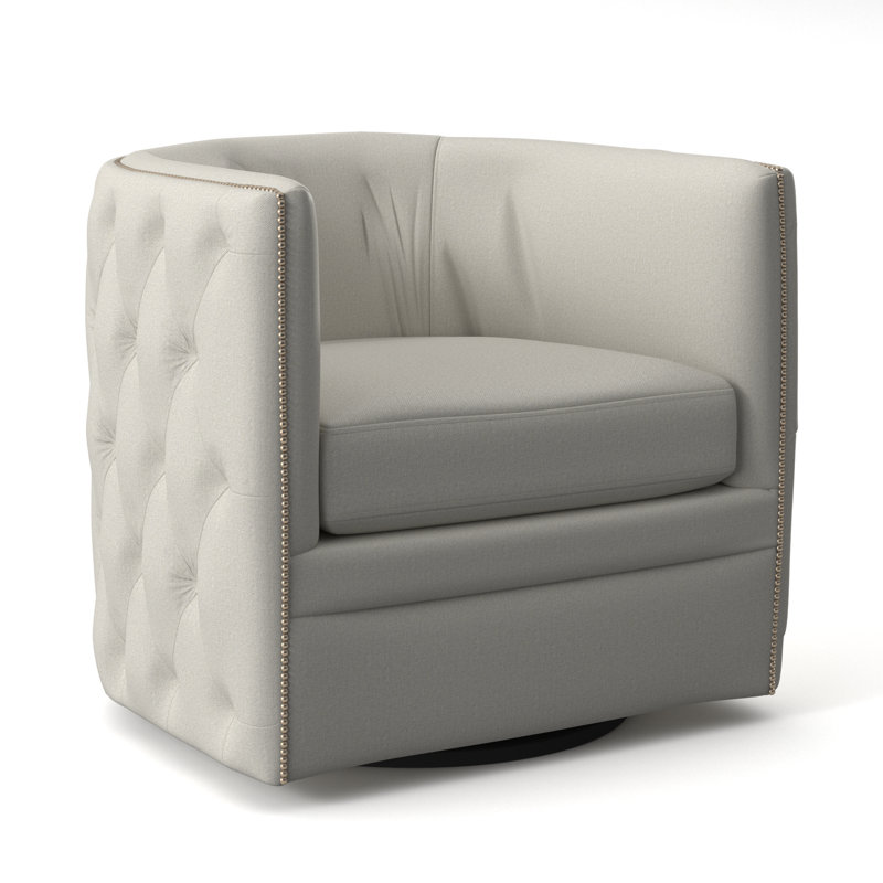 Palazzo 31.5'' Wide Tufted Swivel Barrel Chair, Nickel, White 5555-000