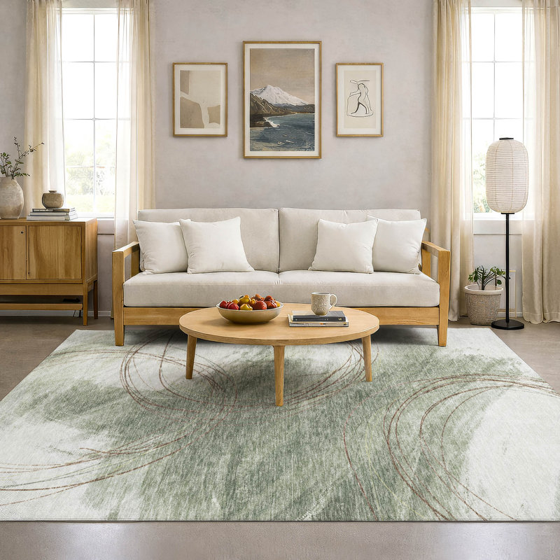 Premium Machine Washable Mayfield AMF2396 Abstract Rug, Sage, 8' x 10'