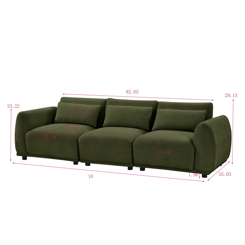 Canapé modulaire à accoudoirs arrondis 100 po Oumy, Laine verte