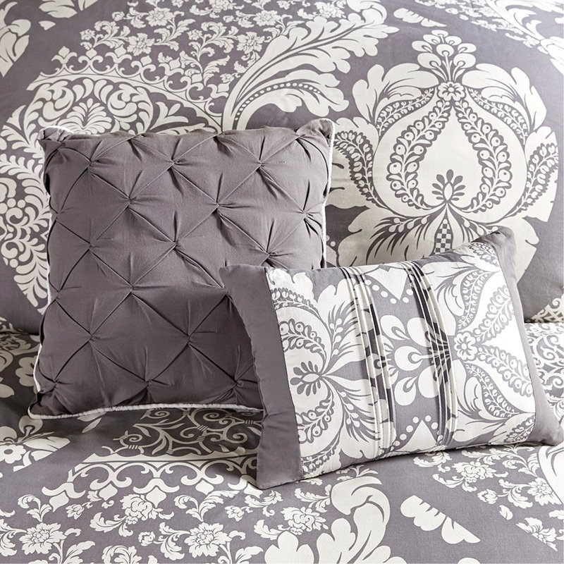Ensemble d'édredon en coton 7 pièces gris, Gris, Grand édredon et 6 pièces supplémentaires