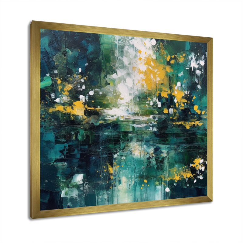 Mooreton Yellow Green Transcendent Liquid Ink, 30" H x 30" W x 1" D, Gold Floater Framed