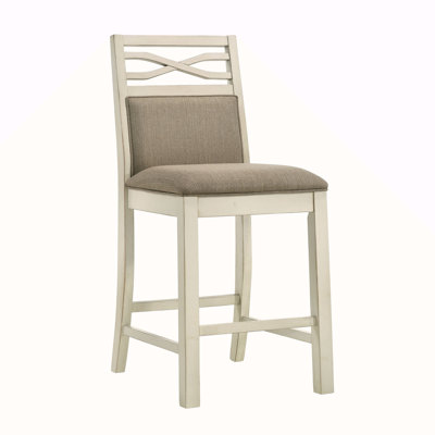 Ensemble de 2 chaises à hauteur de comptoir, siège et dossier rembourrés en tissu de style champêtre décontracté gris