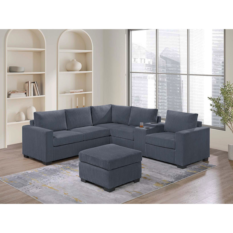 Ensemble de canapé-lit modulaire moderne et fonctionnel en velours côtelé gris foncé, Gris foncé