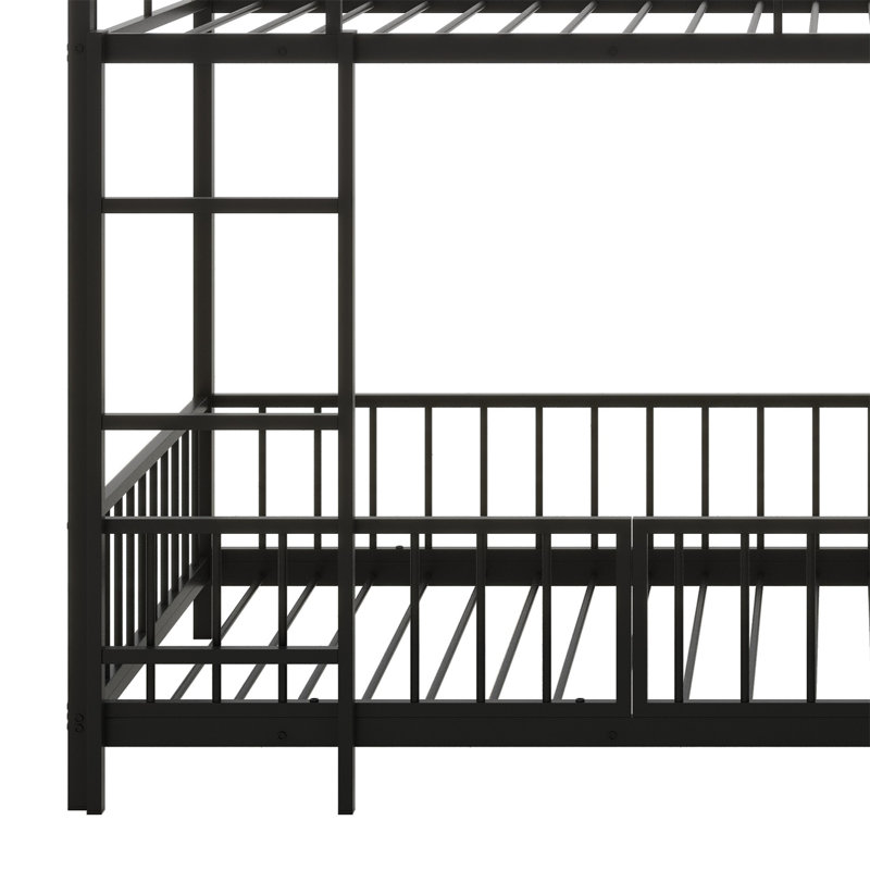 Metal Bunk Bed With Slide And Guardrails, Twin Over Twin, Black