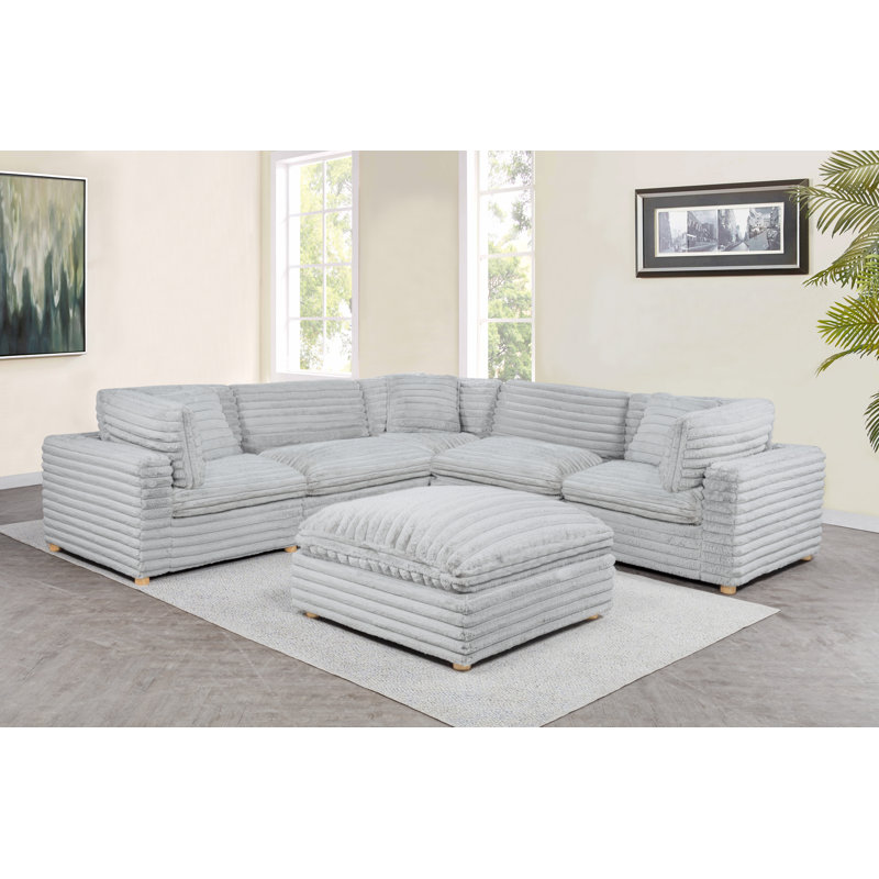 Ensemble modulaire 6 pièces en velours côtelé, Gris clair