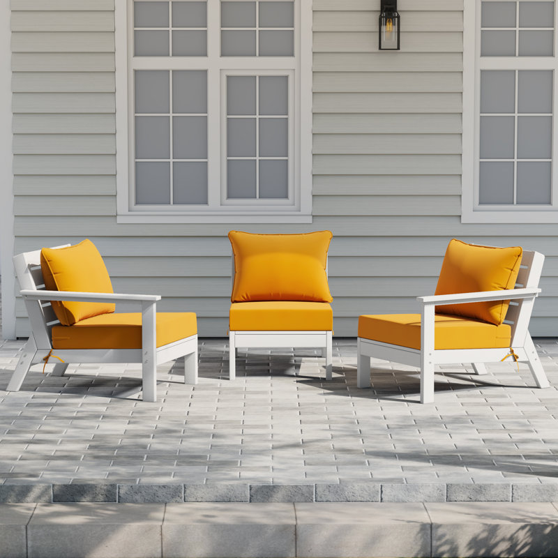 3-Piece Deep Seating Set With Cushions, Yellow, White