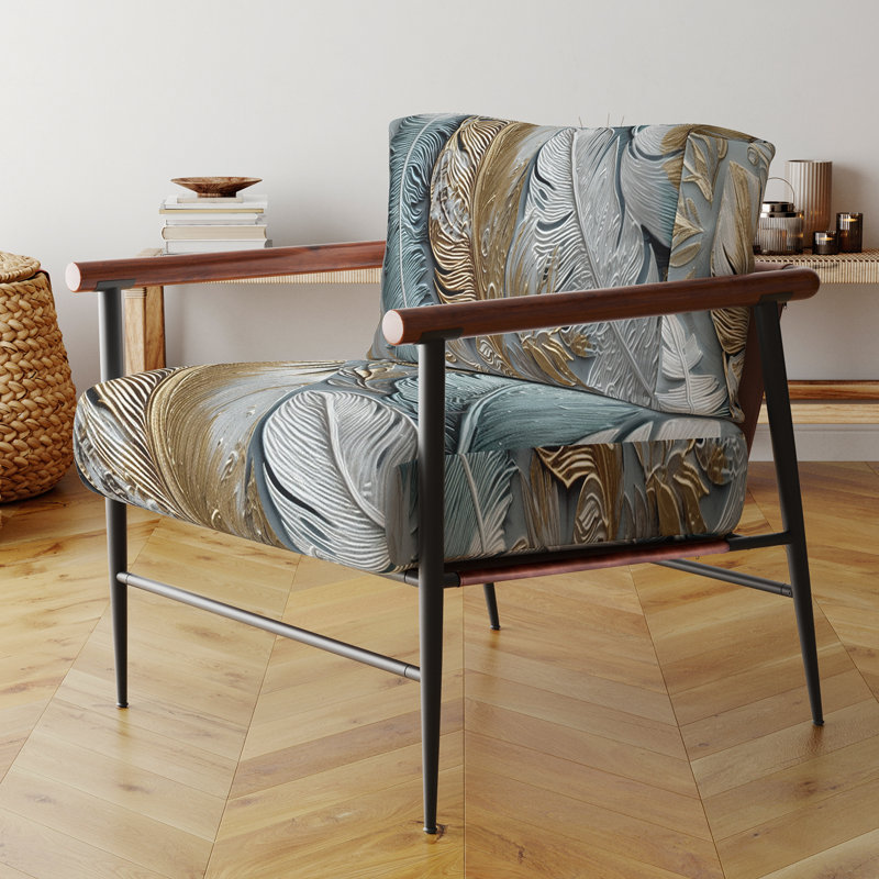 Chaise avec accoudoirs rembourrés et dorés Gold Gilded Feathers V, Doré
