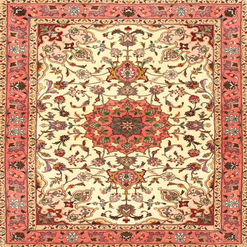 Tapis traditionnel rouge / crème Thorsby, Carré 4 pi