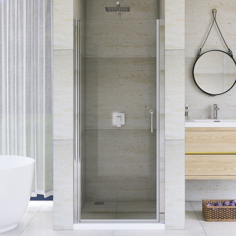32"W X 72" H Pivot Semi-Frameless Shower Door in Chrome Finish, Chrome