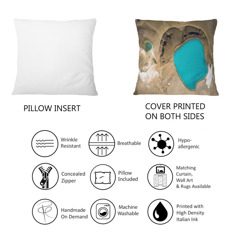Vue aérienne du lac volcanique azur - Coussin décoratif imprimé campagne française 1