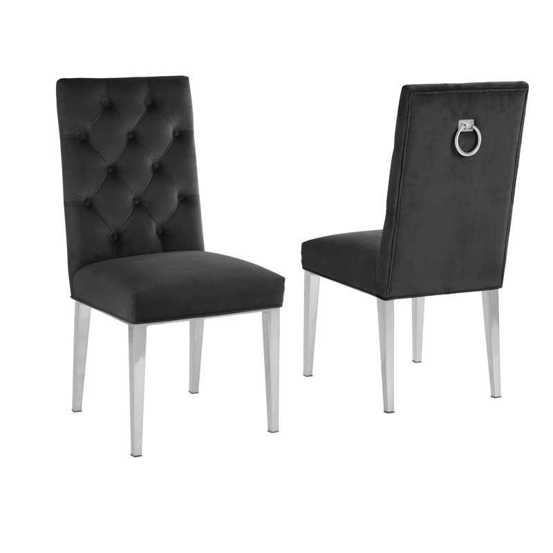 Carnahan Button Tufted Parsons Chair, Silver, Black