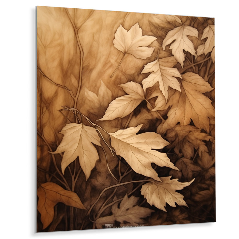 Brown Beige Leafs Harmony III - Floral Metal Wall Decor, H 20 po x l 12 po x P 1 po