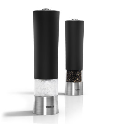 Tower T80400 Electric Salt and Pepper Mill, Stainless Steel, Black