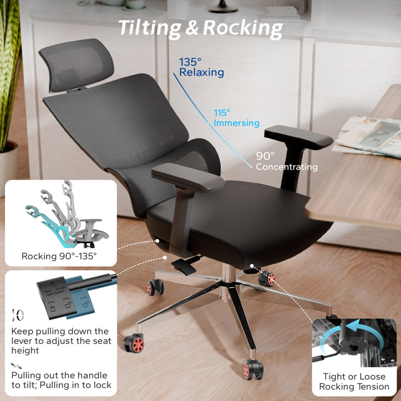 Marleene Heavy Duty Home Desk Chair Ergonomic Chair with Adjustable Headrest Lumbar Support Task Chair