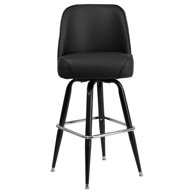 James Metal Barstool with Swivel Vinyl Upholstered Bucket Seat and Footrest, 1, Black
