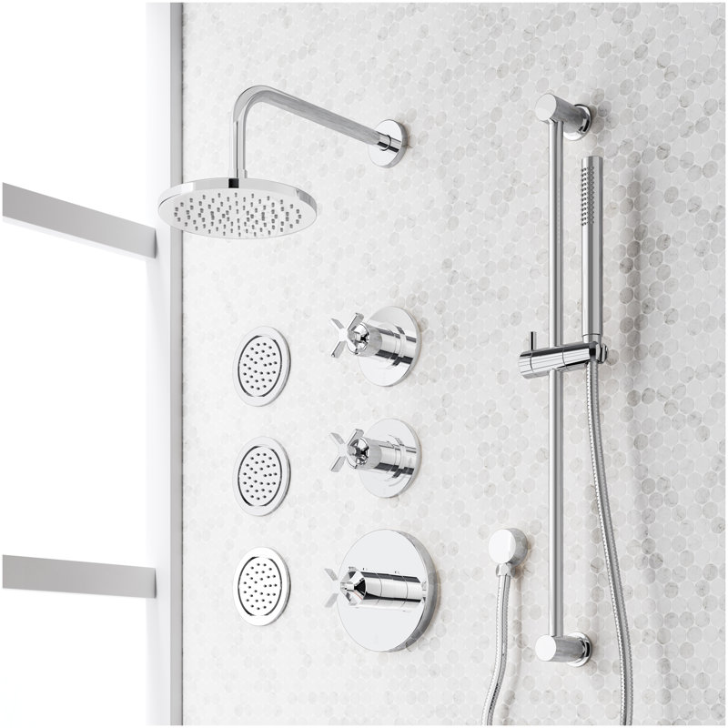 Vassor Thermostatic Shower System With 3 Body Sprays, Slide Bar and Hand Shower - Chrome, Chrome