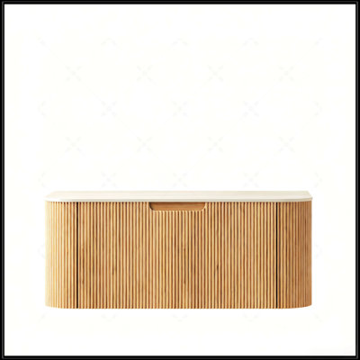 Armoire murale en contreplaqué 36 po avec 1 tiroir, comptoir en pierre frittée Roman Travertine, finition grain de bois naturel