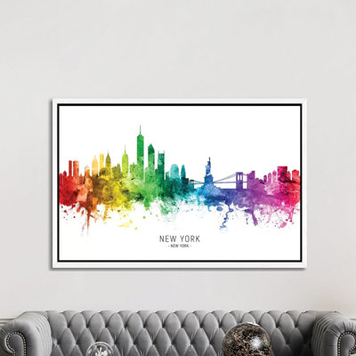 New York Skyline Rainbow by Michael Tompsett - Print on Canvas
