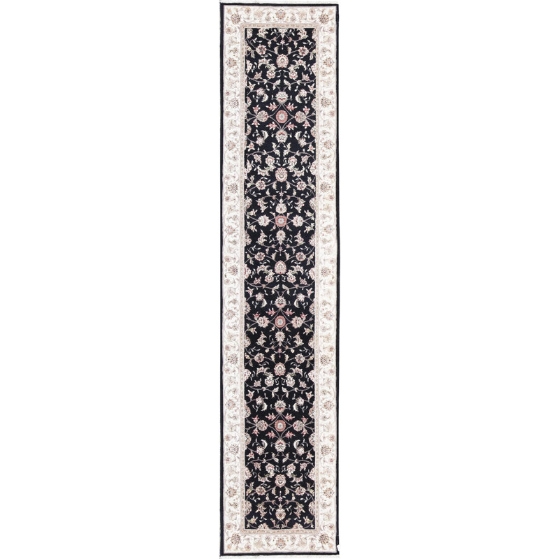 Hand-Knotted High-Quality Black and Taupe Runner