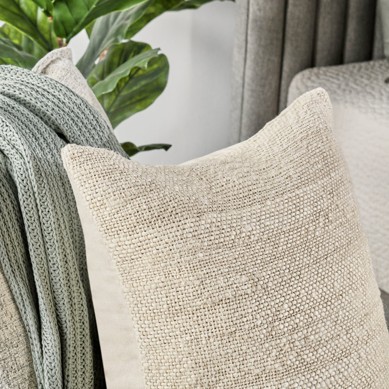 Halter 22" Woven Jute Throw Pillow , Ivory, Square