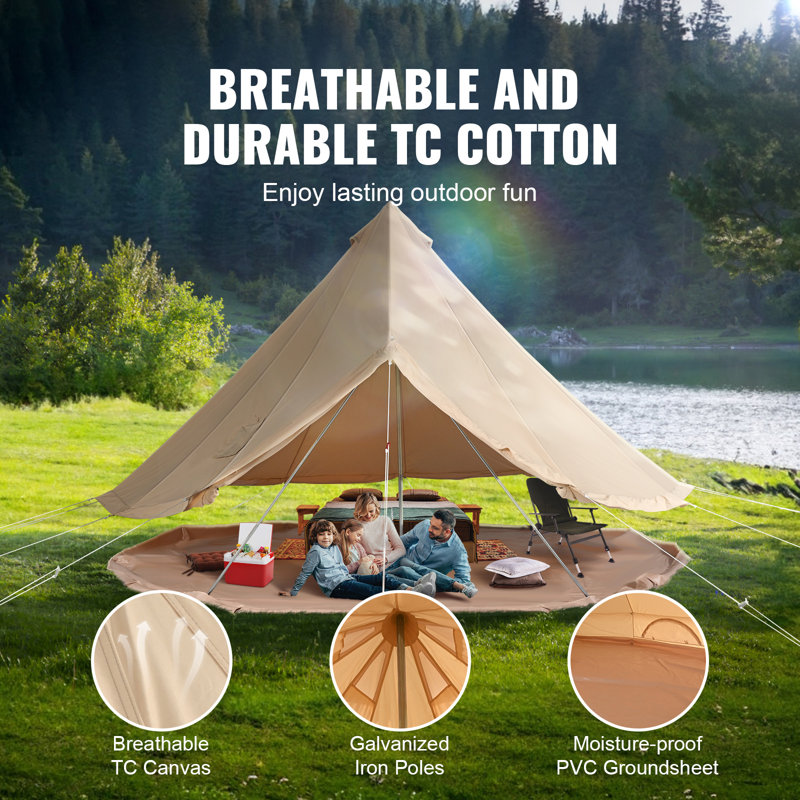 VEVOR Canvas Bell Tent 4-Season Camping Yurt Tent with Stove Jack, 8 Person, 117"H x 197"W x 197"D