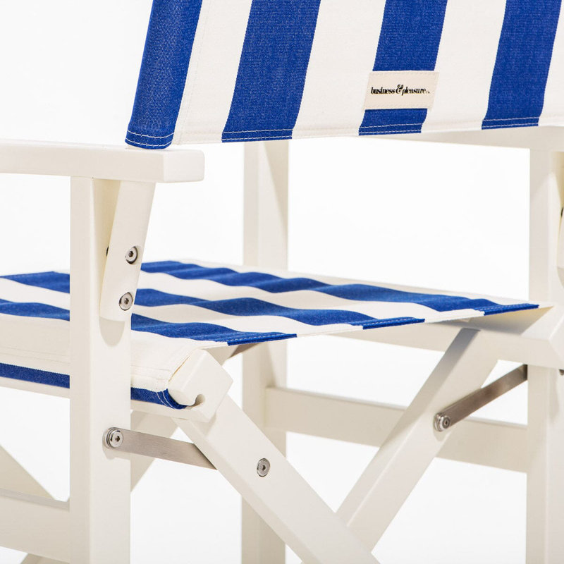 Directors Chair Table, Blue/White Striped/White