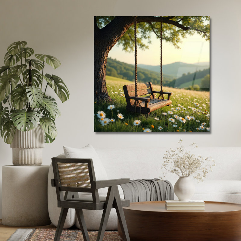 Art mural en verre trempé Daisy Meadow Swing, H 14 po x l 14 po