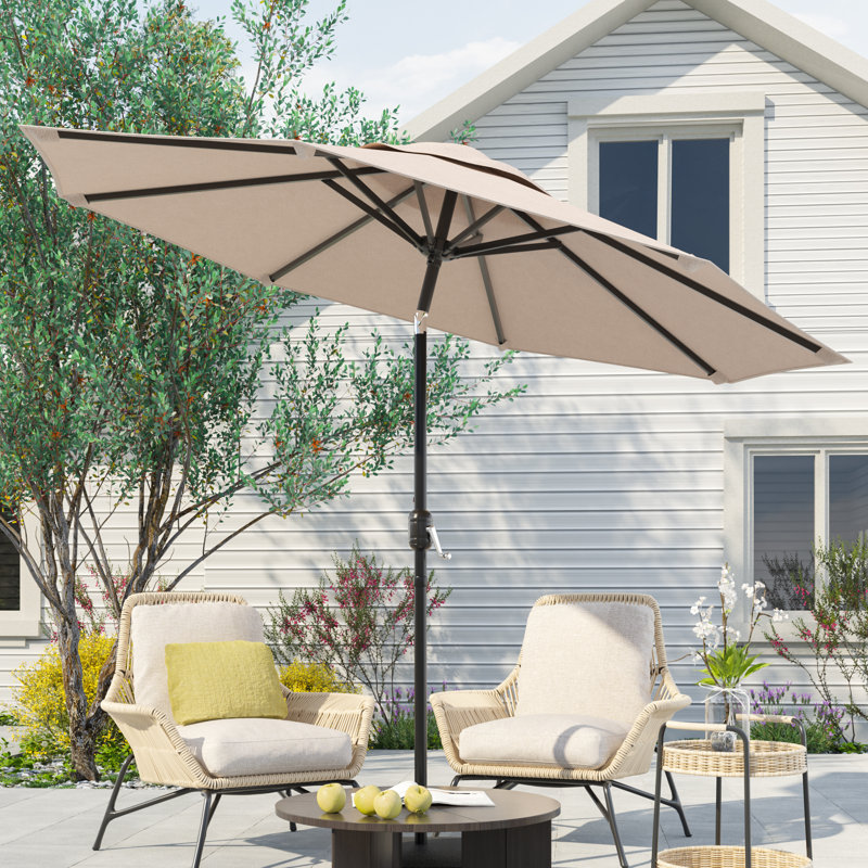 Parasol de patio 9 pi avec cadre en métal robuste à 8 nervures, Beige