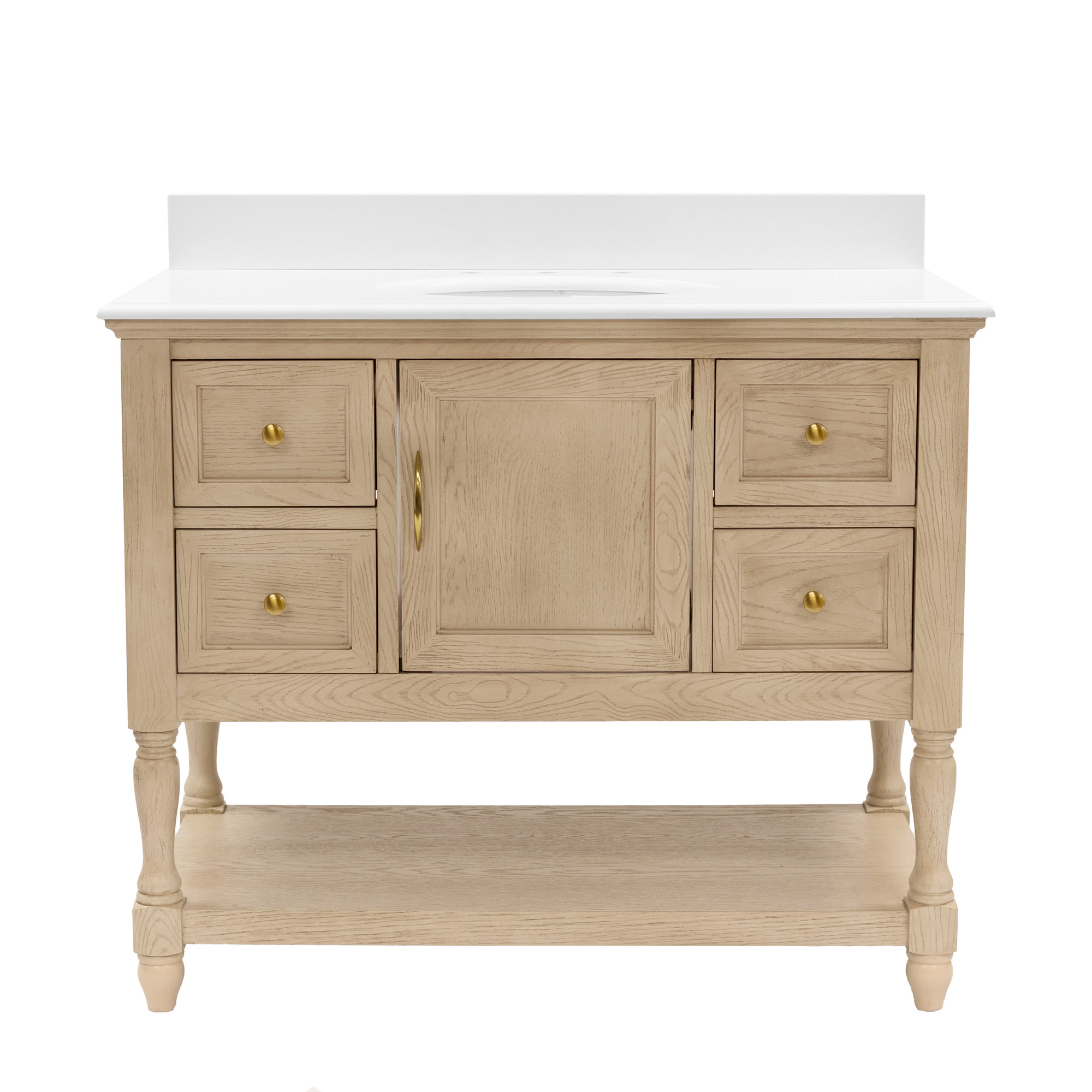 Hampton 42'' Single Bathroom Vanity, Engineered White, Greige Oak
