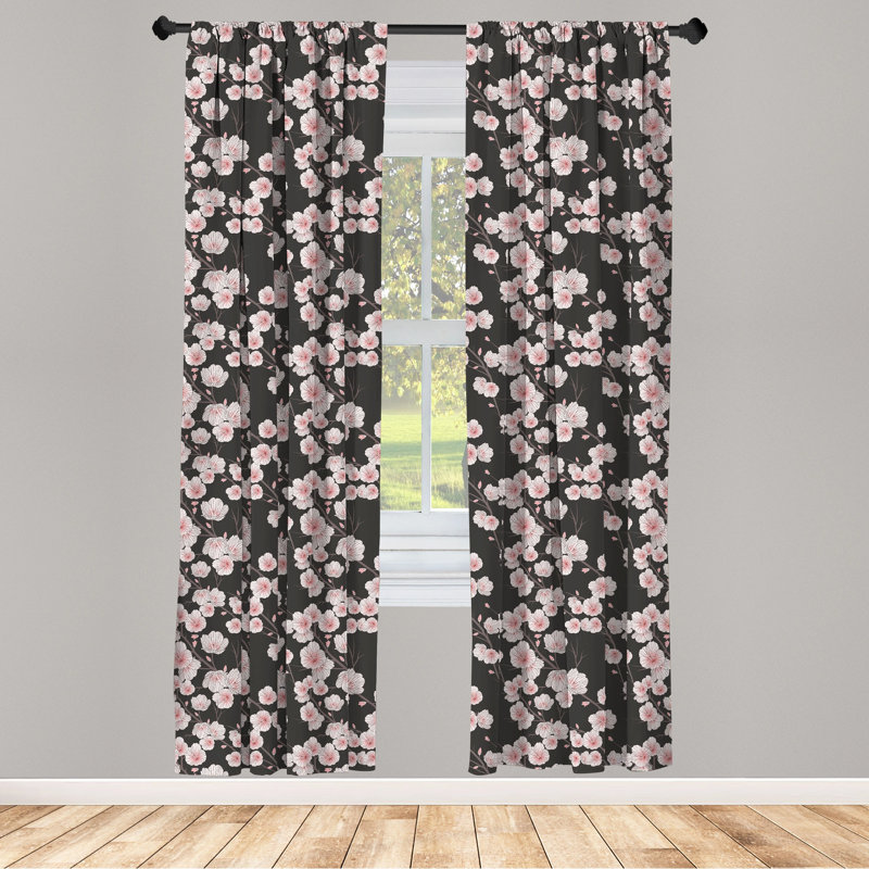 Cherry Blossom Floral Semi-Sheer Rod Pocket Curtain Panels, 28" x 84"