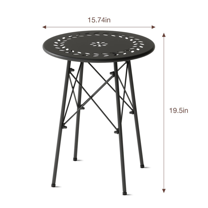 Black Metal Round Weatherproof Side Table for Patio and Garden