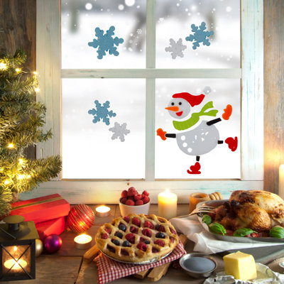 Skating Snowman and Snowflakes Gel Christmas Window Clings