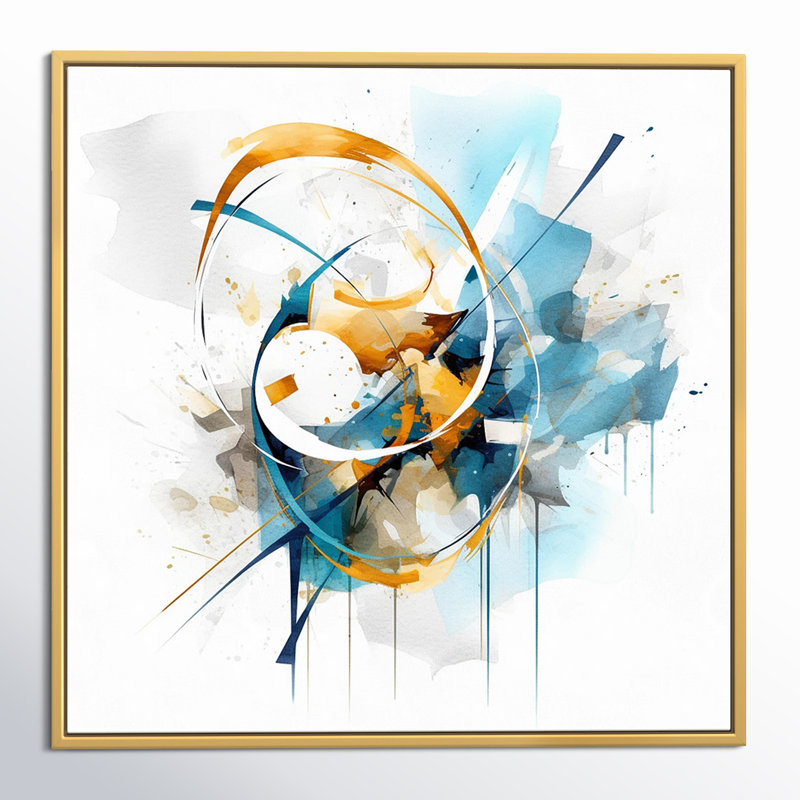 Impression sur toile Teal Adn Gold Elegance II - Minimalisme, Cadre flottant doré, H 30 po x l 30 po x P 1 po