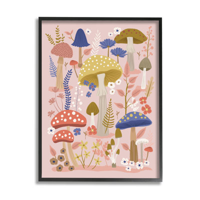 Mushrooms and Botanical Pattern by Lisa Perry Whitebutton Single Picture Frame Print on Canvas