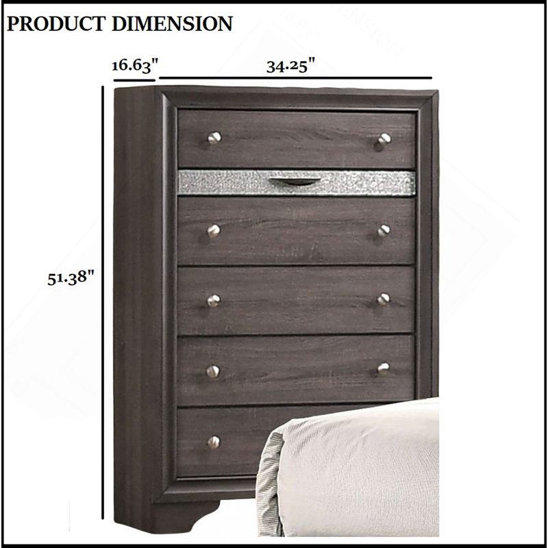 Finition grise 1 pièce style contemporain commode à bijoux cachée tiroirs à queue d'aronde anglaise boutons argentés meubles de chambre à coucher