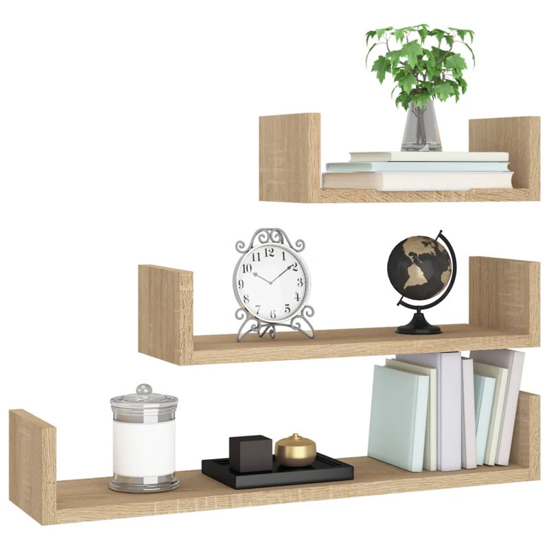 Abdulkadir 3 Piece Solid Wood Floating Shelf Set, Sonoma Oak, 10cm H x 60cm W x 15cm D