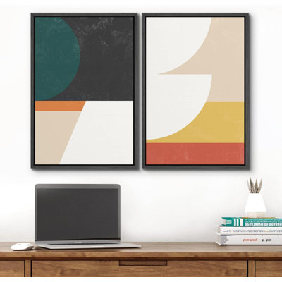 Mid Century Shape " Mid-Century Geometric Multicolor Block Abstract Shapes Modern " 2 - Pieces
