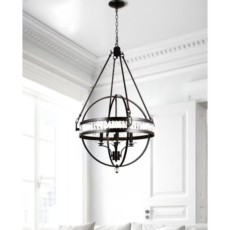 4 Light Arkansas Glam Prism Crystal Orb Rubbed Oil Bronze Chandelier
