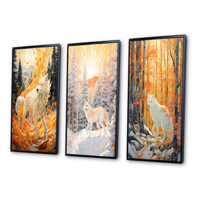 «White Wild Wolf In Winter Forest II», 3 pièces