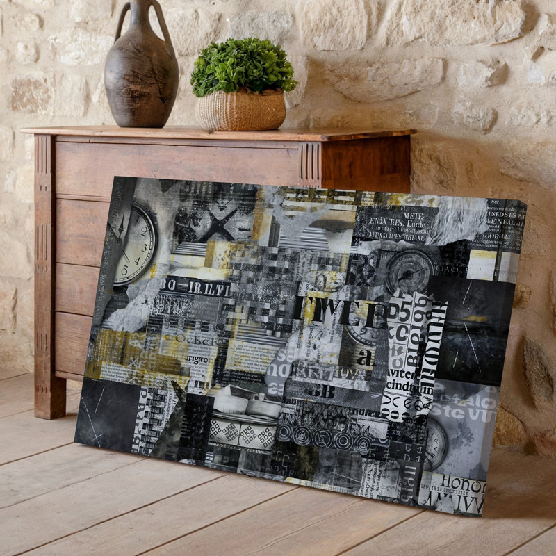 Reproduction sur toile d'un collage abstrait monochrome avec fond texturé et art mural, H 9 po x l 12 po