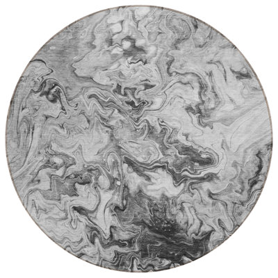 8' Gray Charcoal And Silver Round Abstract Washable Indoor Outdoor Area Rug