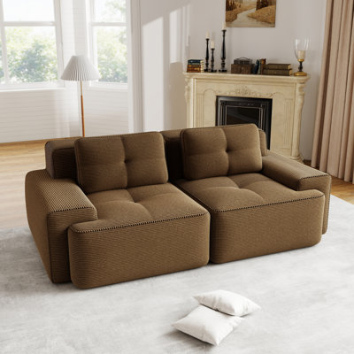 82'' W Modern 2-Seater Modular Sofa With Corduroy Upholstery, Tufted Design, Deep Seat, And No-Assembly Construction