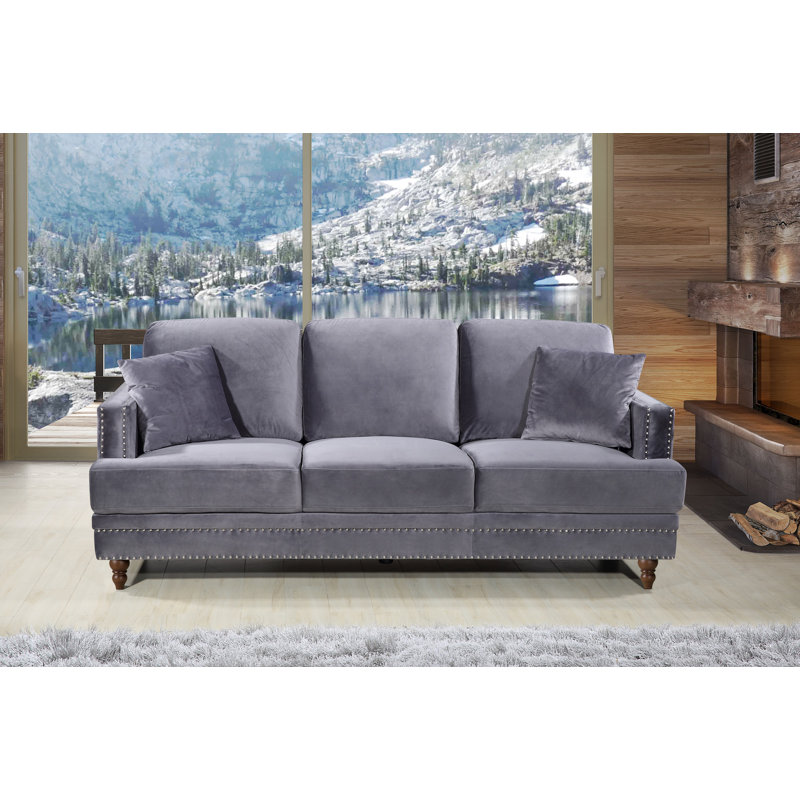Aadi 83" Velvet Recessed Arm Sofa, Gray Velvet